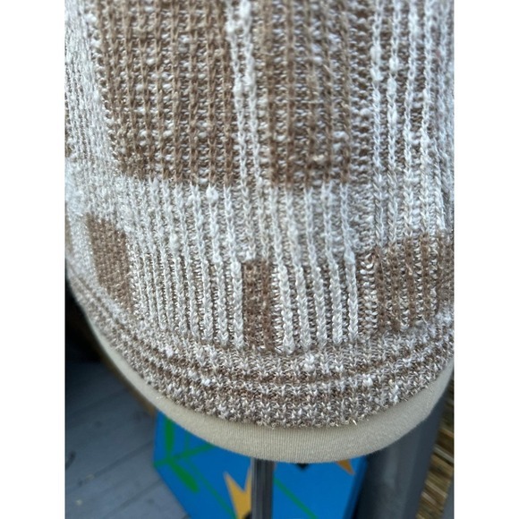 Vintage 80s Beldoch Popper Italy Knit Top Tan White Check Sleeveless - Picture 6 of 9
